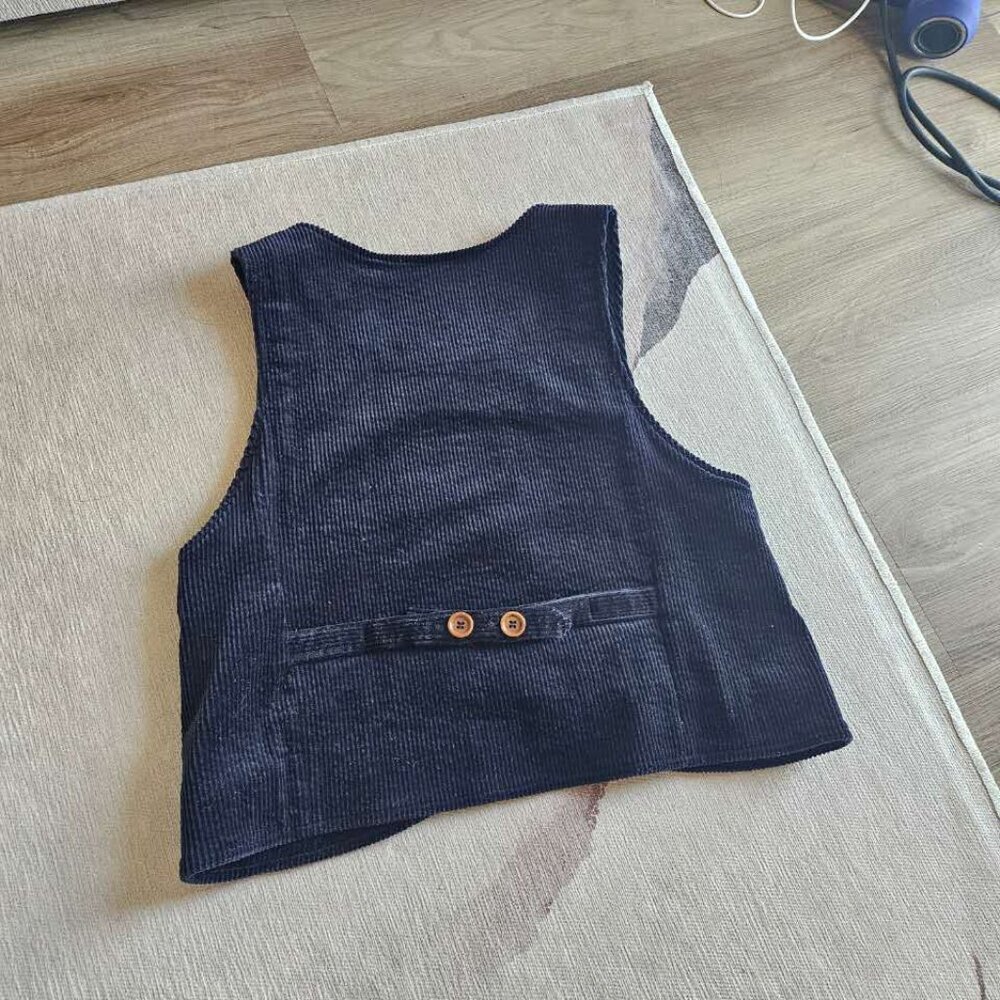 Dailyart Vintage Retro Simple Sleeveless Short Jack Corduroy Button Vest Size S - Picture 6 of 6